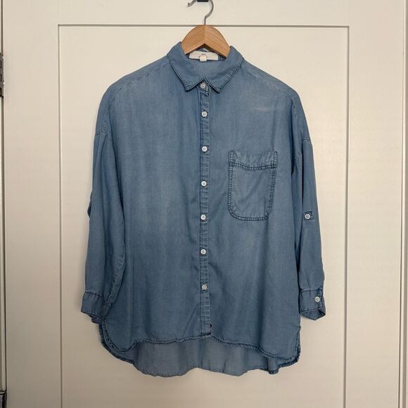 Thread & Supply Camp Top Shirt Womens Size L Blue Roll Tab Sleeve Soft Denim - Picture 1 of 11